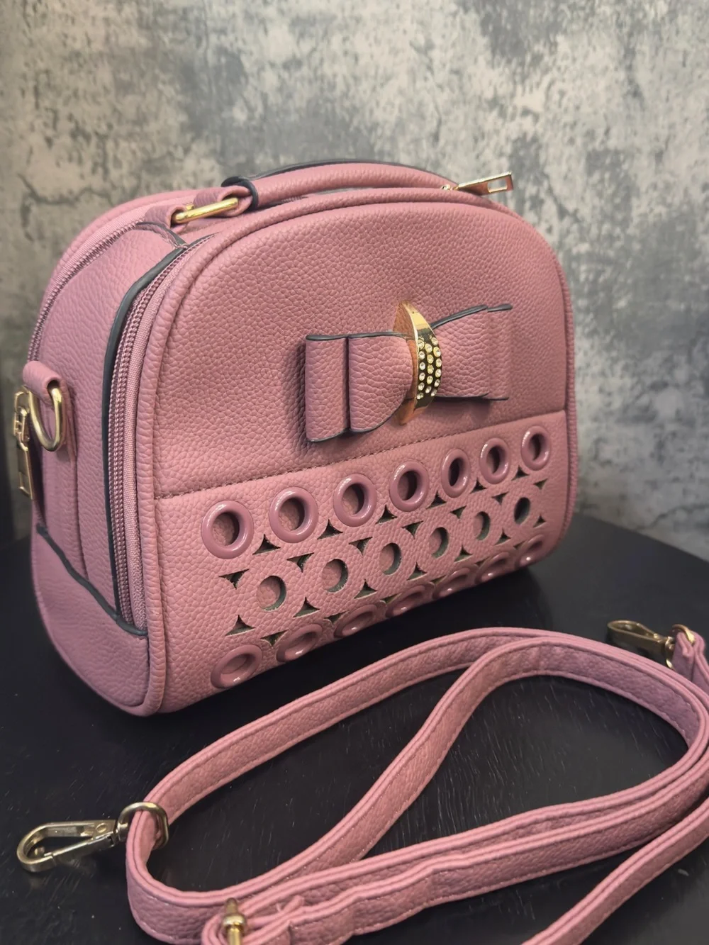 Pink Bow Accent Crossbody Bag for Women